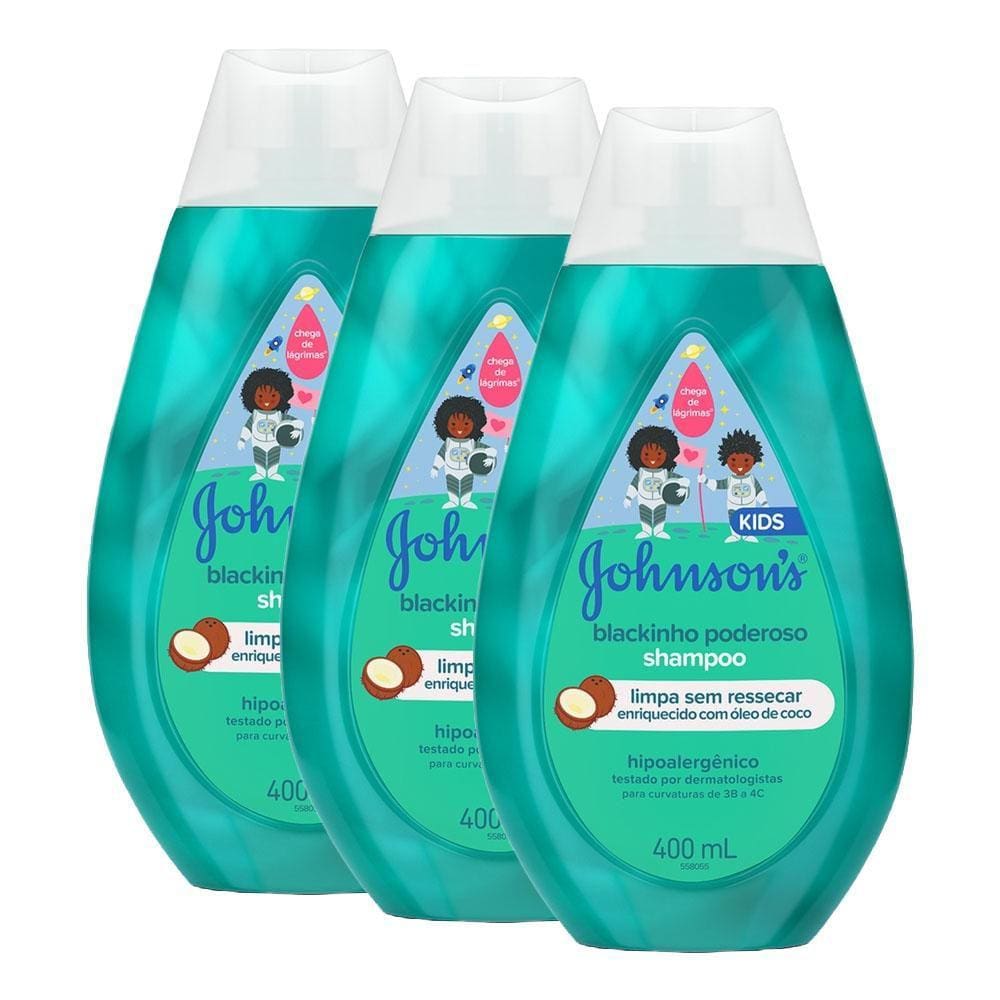Kit 3 Shampoos Infantis Johnson`s Baby Blackinho Poderoso 400ml cada