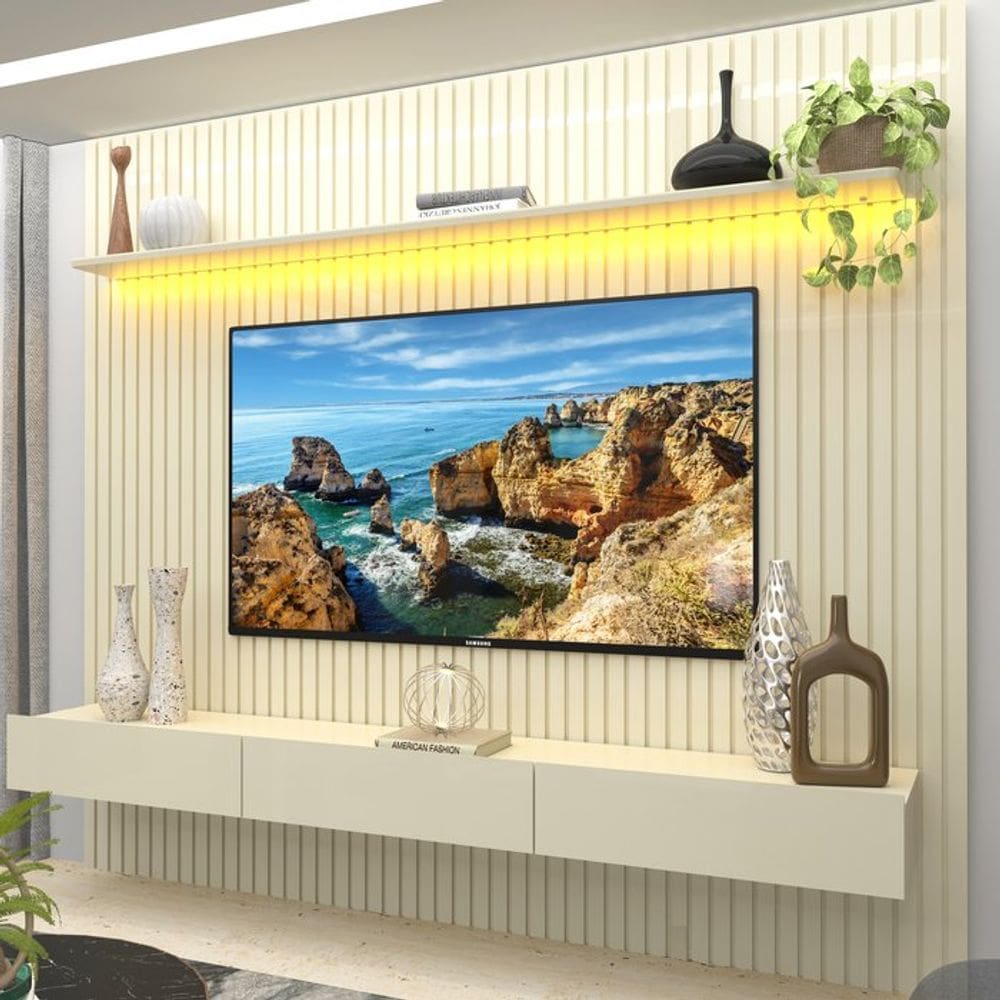 Painel Ripado TV até 85 Polegadas com LED 230cm Nobre Gelius Móveis