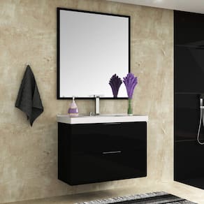 Conjunto para Banheiro Gabinete com Cuba e Espelheira 80cm Pietra Móveis Bosi Preto/Preto Brilho
