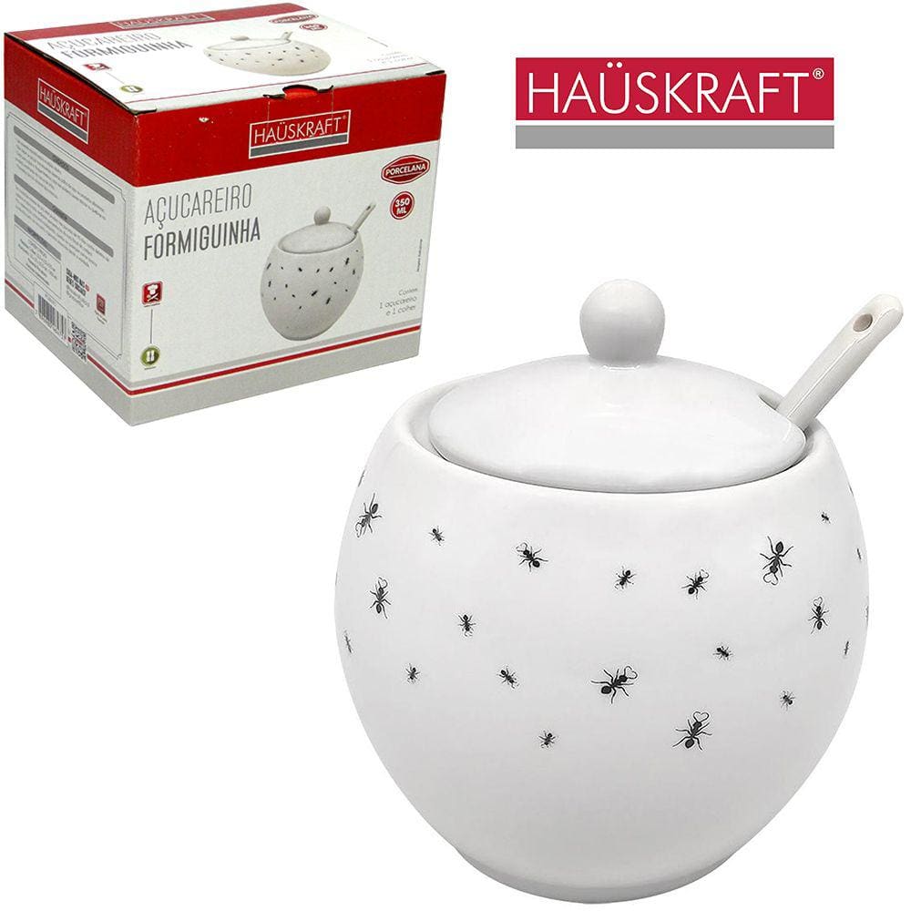 Açucareiro de Porcelana Formiguinha Formiga com Colher