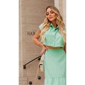 Conjunto Saia Cropped De Poliéster Com Botões Na Frente - M