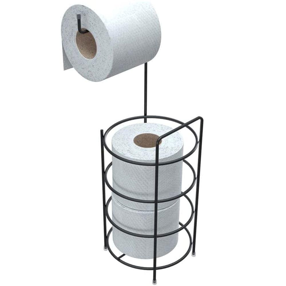 Porta Papel Higiênico de Chão em Aço Preto Banheiro Lavabo 3 Rolos Stolf