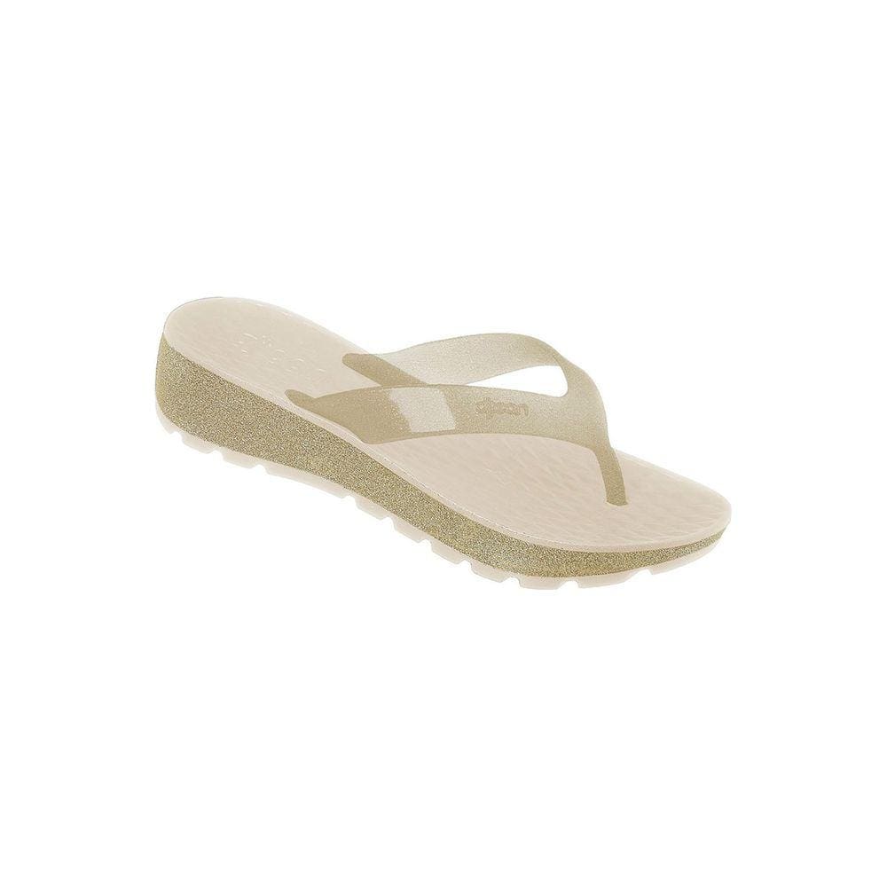 Chinelo Feminino Dijean com Glitter Nude e Dourado