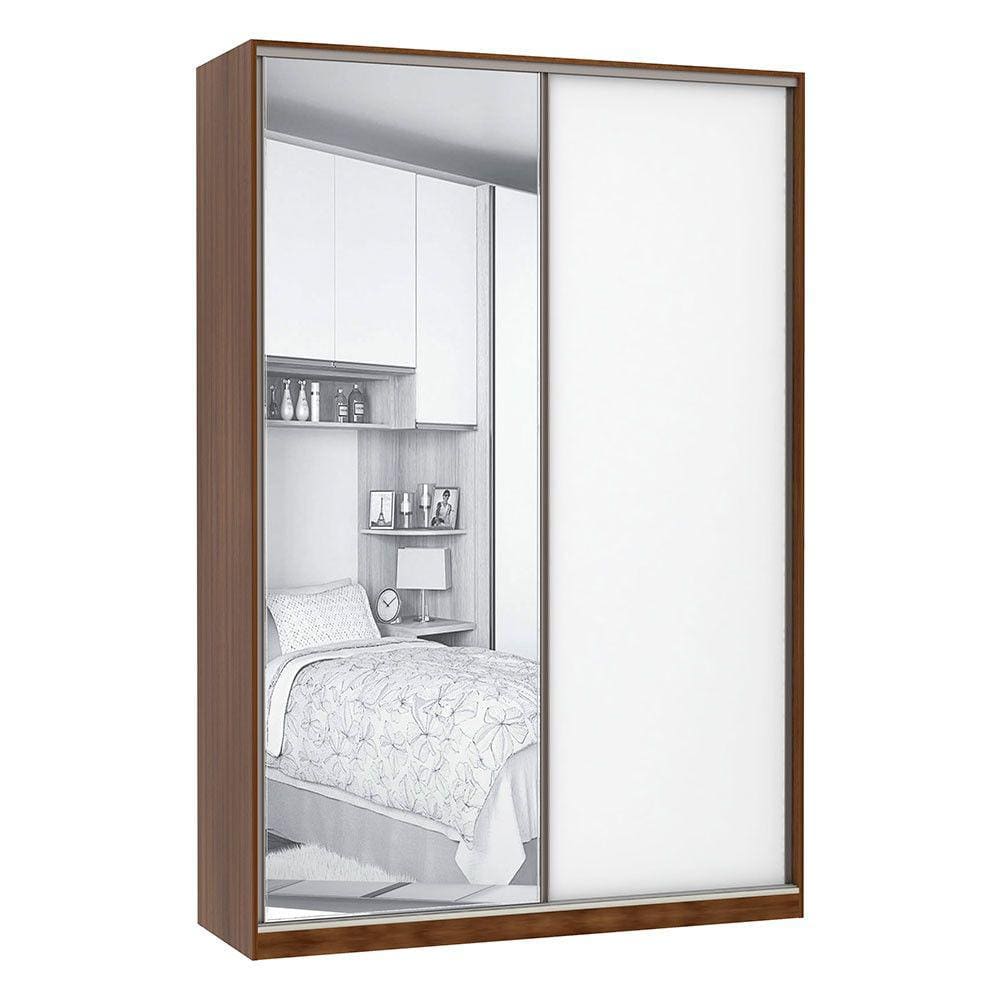 Guarda Roupa 2 Portas de Correr Alumínio Inox com Espelho 3 Gavetas 159 cm Prime Luciane Móveis