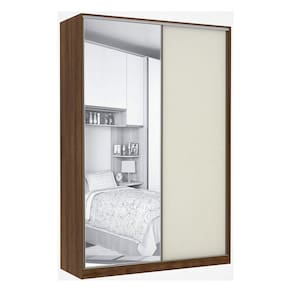 Guarda Roupa 2 Portas de Correr Alumínio Inox com Espelho 3 Gavetas 159 cm Prime Luciane Móveis