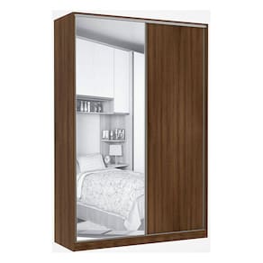 Guarda Roupa 2 Portas de Correr Alumínio Inox com Espelho 3 Gavetas 159 cm Prime Luciane Móveis