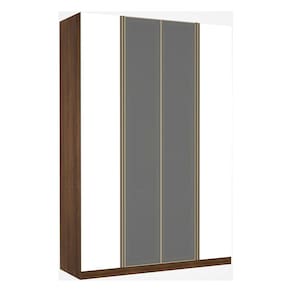 Guarda Roupa 4 Portas Alumínio Inox com Vidro Reflecta Prata 3 Gavetas 159 cm Prime Luciane Móveis