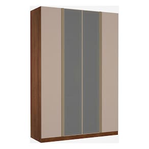 Guarda Roupa 4 Portas Alumínio Inox com Vidro Reflecta Prata 3 Gavetas 159 cm Prime Luciane Móveis