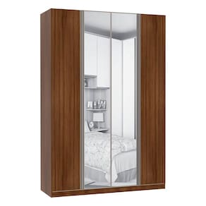Guarda Roupa 4 Portas Alumínio Inox com Espelho 3 Gavetas 159 cm Prime Luciane Móveis