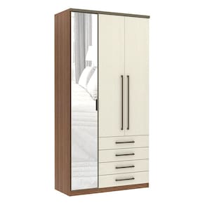 Guarda Roupa Modulado 3 Portas Alumínio Espelho 4 Gavetas 118cm Connect Luciane Móveis