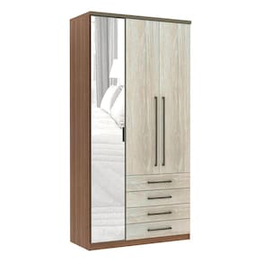 Guarda Roupa Modulado 3 Portas Alumínio Espelho 4 Gavetas 118cm Connect Luciane Móveis