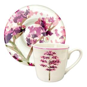 Jogo 6 Xicaras De Porcelana Para Café Chá 170ml Caixa Em Mdf Decorada  Várias Cores cor:Rosa