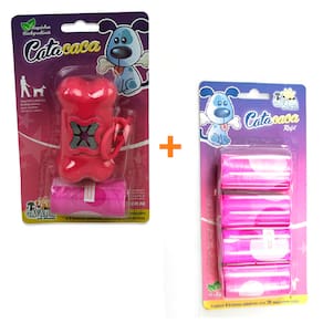 Kit Cata Caca Rosa + 04 Refis Cata Caca Saco Rosa