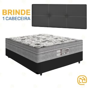 Box Casal Preta + Cabeceira Painel Iris Preta + Colchão de Molas Evolution 138cm
