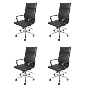 Kit 4 Cadeiras para Escritório Alta em PU Base Rodízio 3304 OR Design Preto