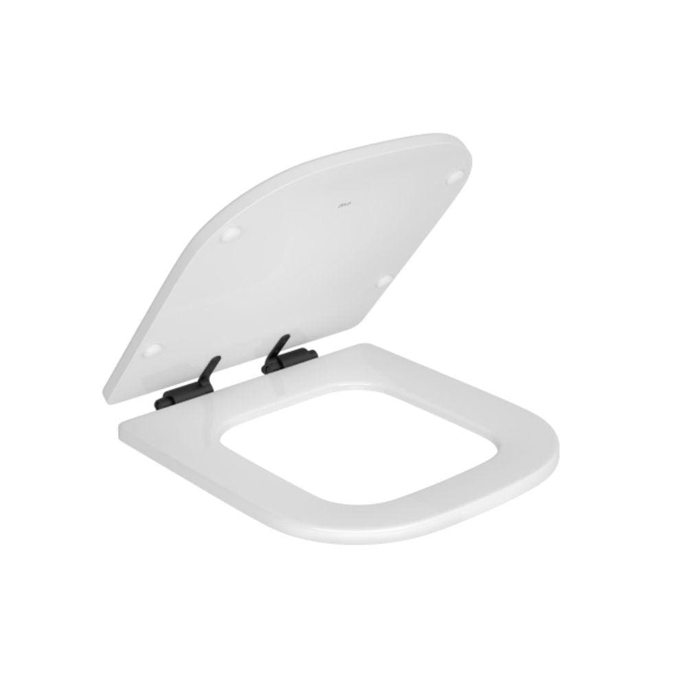 Assento Poliéster Slow Close Com Microban Deca Piano Branco/Black Matte Ap.337.Bl.Mt.17