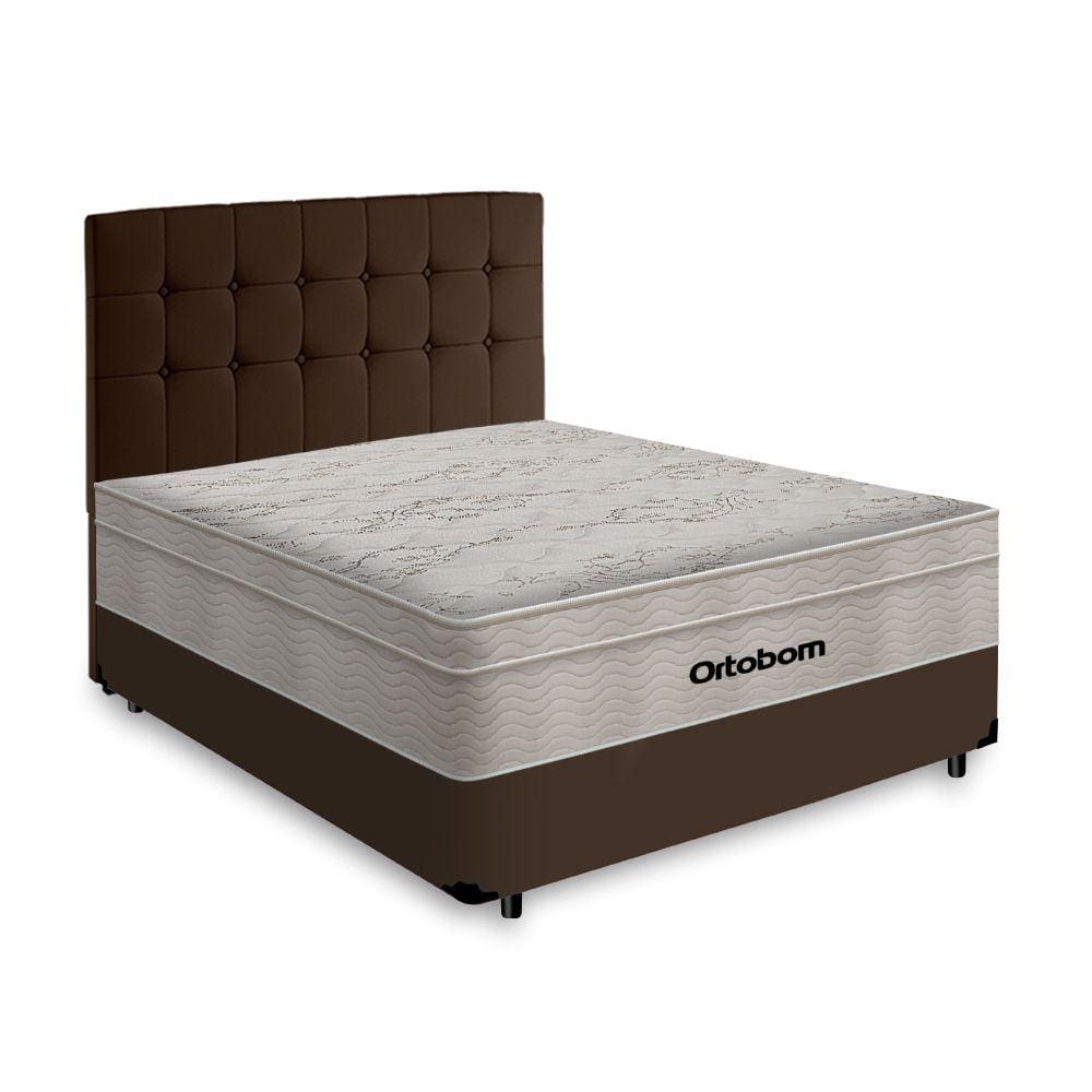 Box + Cabeceira Cassis e Colchão Casal- Ortobom- AirTech SpringPocket- 138x188x60cm Marrom
