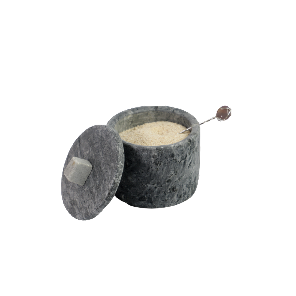 Açucareiro Farinheira Gourmet Pedra Sabão com Colher P 7cm