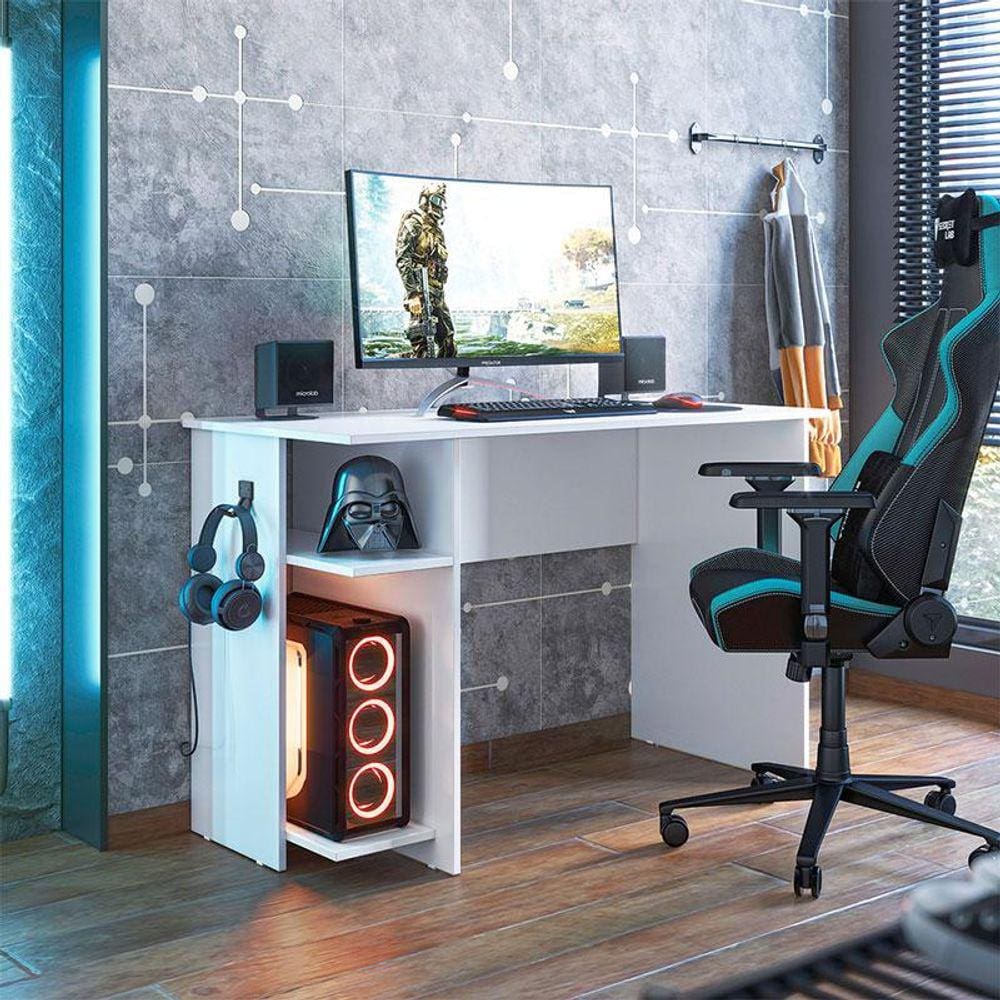 Mesa para Computador Gamer 3875 Ambiente Branco Brilho - Qmovi