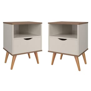 Conjunto 2 Mesa De Cabeceira Grécia Estilo Retrô com Nicho Pés Em Madeira Maciça