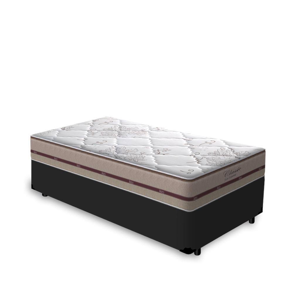 Cama Box Solteiro Preto + Colchão De Molas Ensacadas - Anjos - Classic - 78x188x57cm
