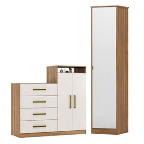Cômoda Sapateira Áurea e Armário Multiuso Reflex 2 Amêndola Touch Off White - Demóbile