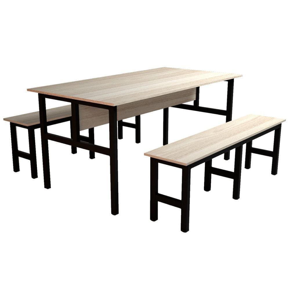 Mesa Refeitório 6 Lugares com 2 Bancos Metal Wood Design Fresno/Preto