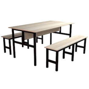 Mesa Refeitório 6 Lugares com 2 Bancos Metal Wood Design Fresno/Preto