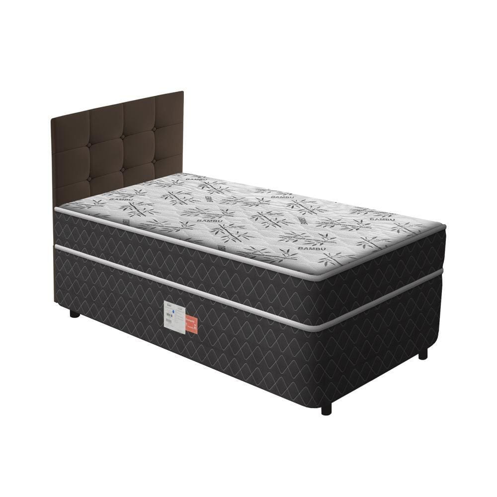 Cama Box Conjugada Solteiro Ortopédica D28 Unique + Cabeceira Cassis Marrom