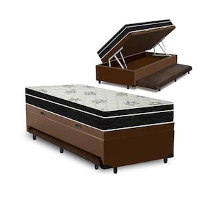 Cama Box Baú e Auxiliar Solteiro Marrom + Colchão Molas - Ortobom - Physical Nanolastic 88x188x65cm