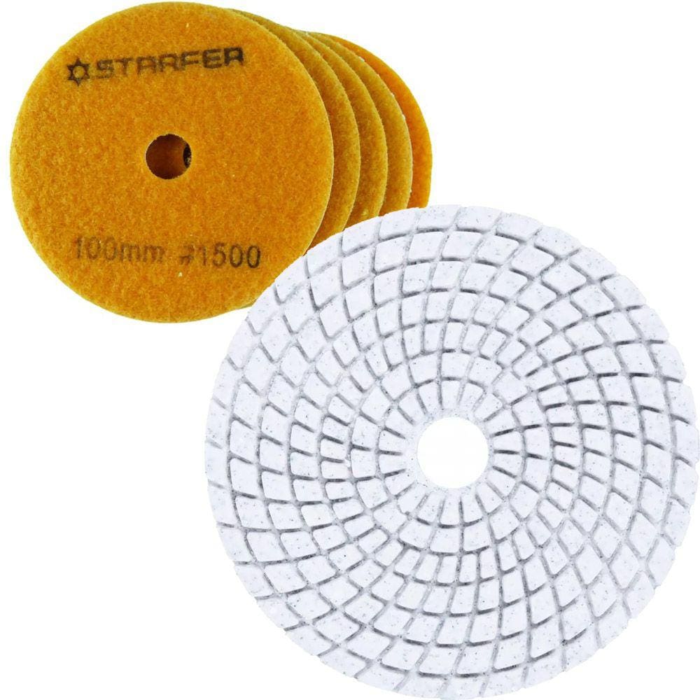 Kit 5 Disco de Lixa Diamantada Polir Mármore Granito Porcelanato Marmoraria Grão 1500 - Starfer