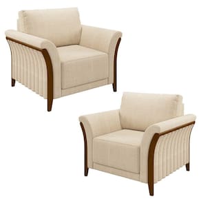 Kit 2 Poltronas Decorativas Sala de Estar 102cm Pés Madeira Roya M22 Linho Champanhe - Mpozenato