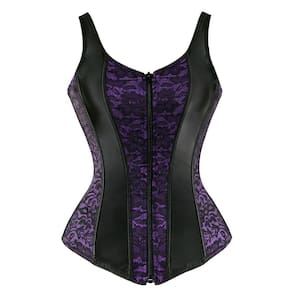 Corselet Corset Corpete Realça Cintura Alça e Zíper Frontal Linha Fashion Roxo M71