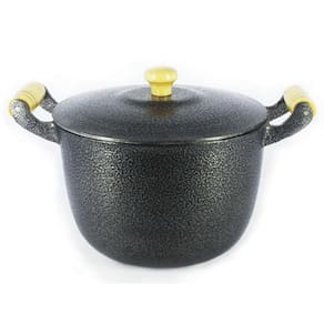 Caldeirão Alumínio Fundido Craqueado Alça de Madeira Preto 22cm