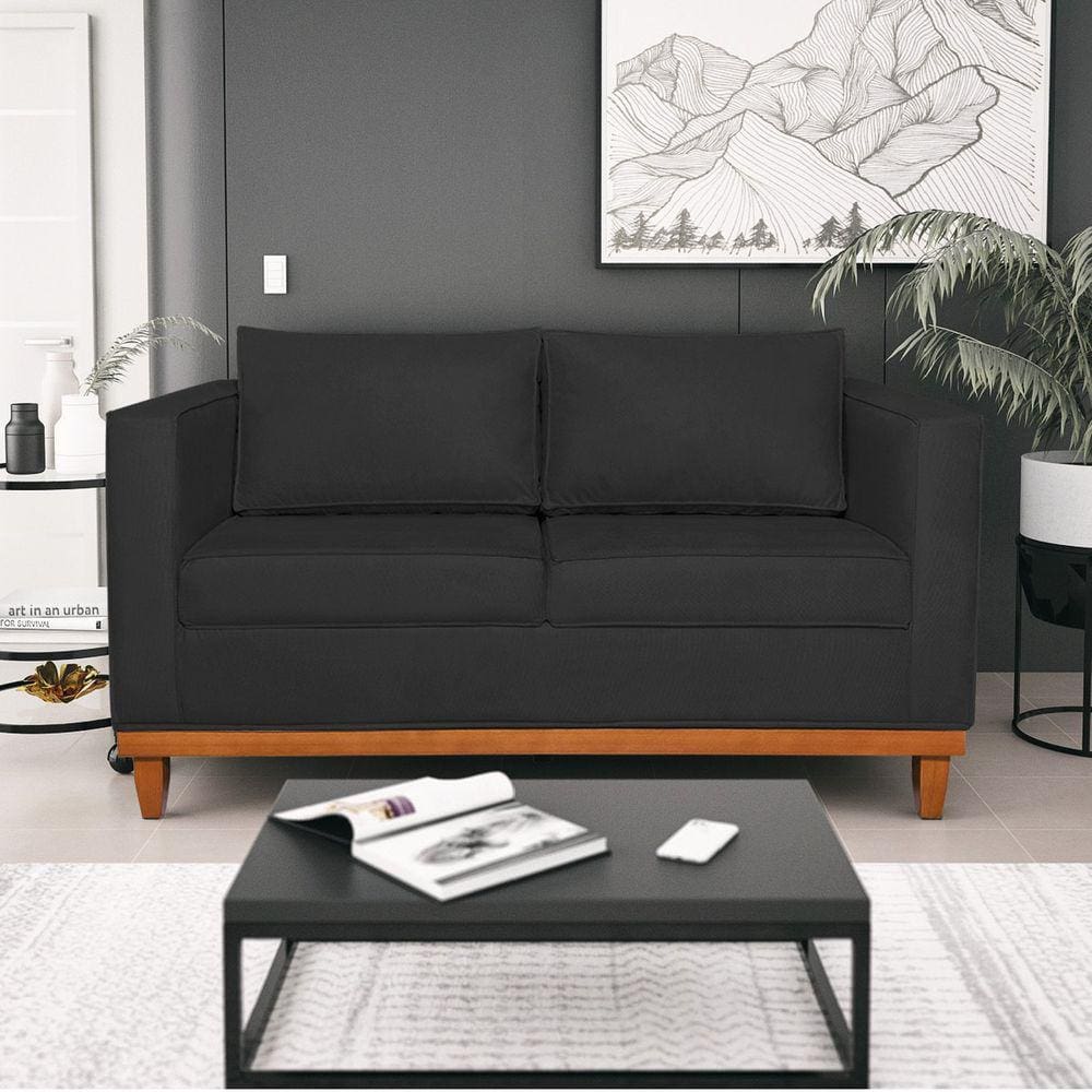 Sofá 2 Lugares 140cm Sintético Esper Maranata Estofados Preto