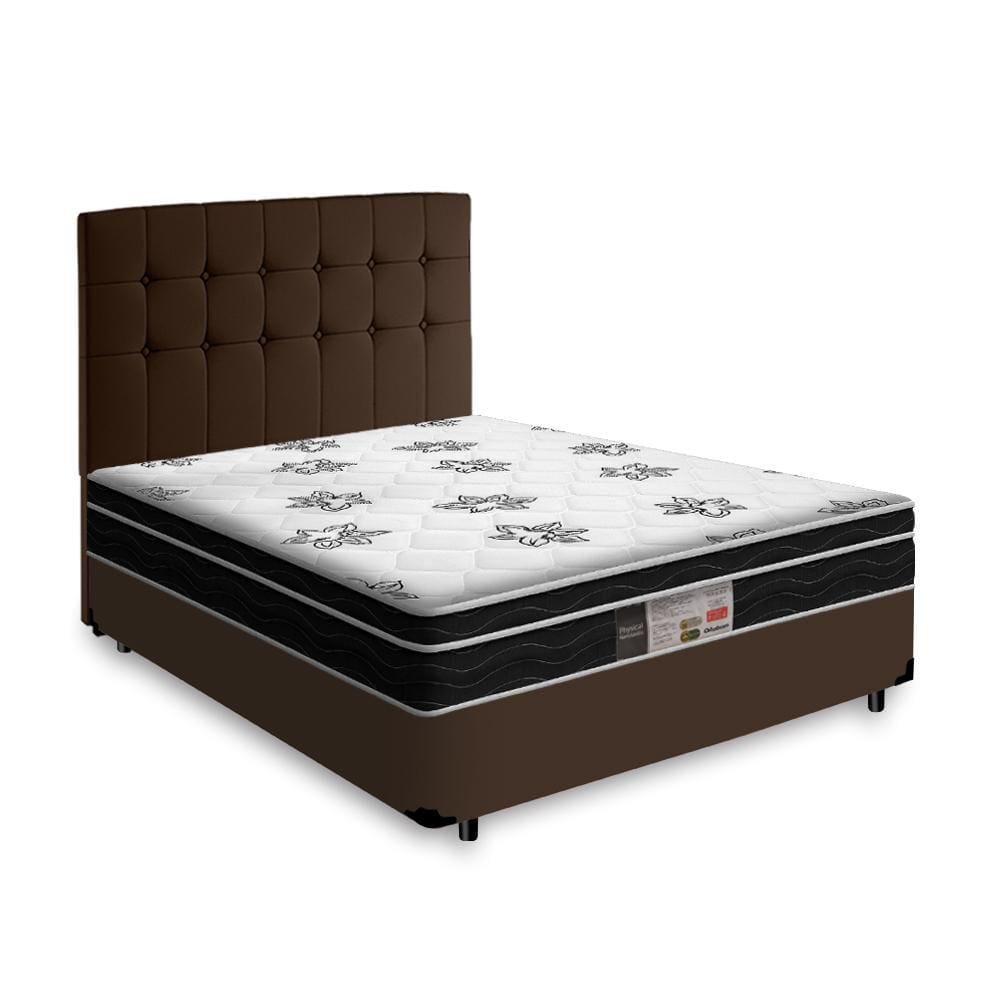 Box + Cabeceira Cassis e Colchão Casal - Ortobom - Physical Nanolastic - 138x188x58cm Marrom