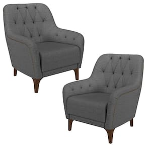 Kit 2 Poltronas Decorativas para Sala com Capitonê Pietà M22 Linho Cinza Escuro - Mpozenato