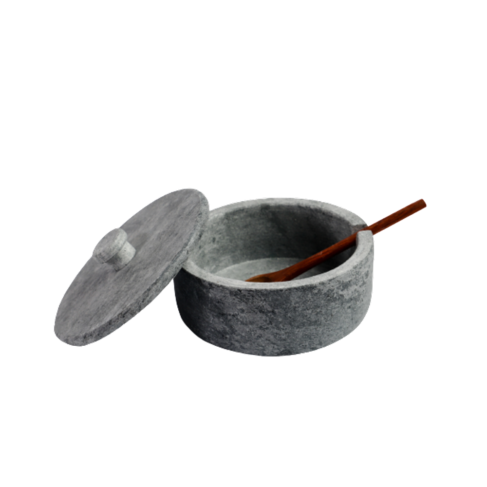 Açucareiro Farinheira Gourmet Pedra Sabão com Colher G 12cm