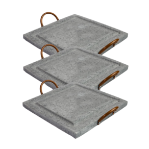 Kit 3 Grelha Para Carnes Servir Porção Pedra Sabão P 20x20cm