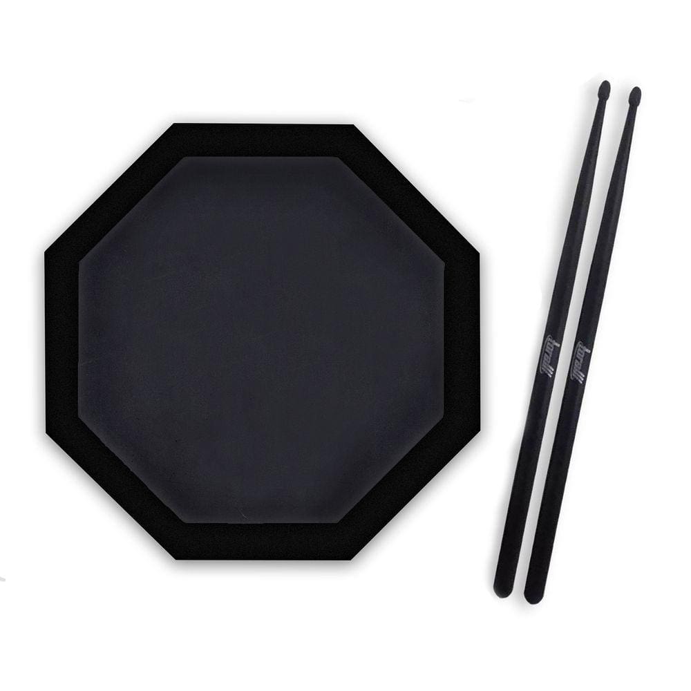 Kit Pad Estudo Bateria 12Pol e Baquetas Fibra Torelli TQ020