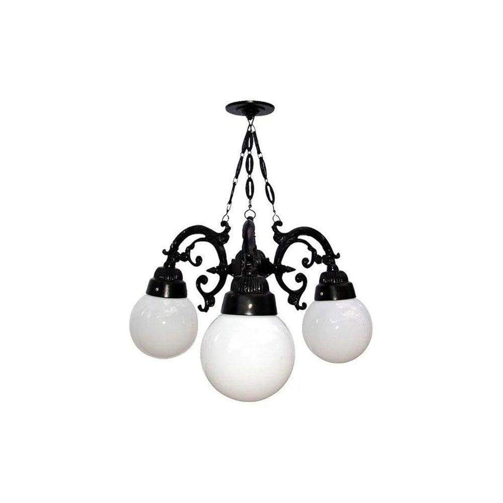 Lustre Colonial para Teto com Corrente em Alumínio 03 Globos