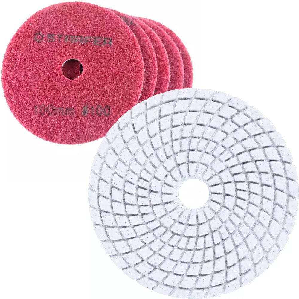 Kit 5 Disco de Lixa Diamantada Polir Mármore Granito Porcelanato Marmoraria Grão 100 - Starfer