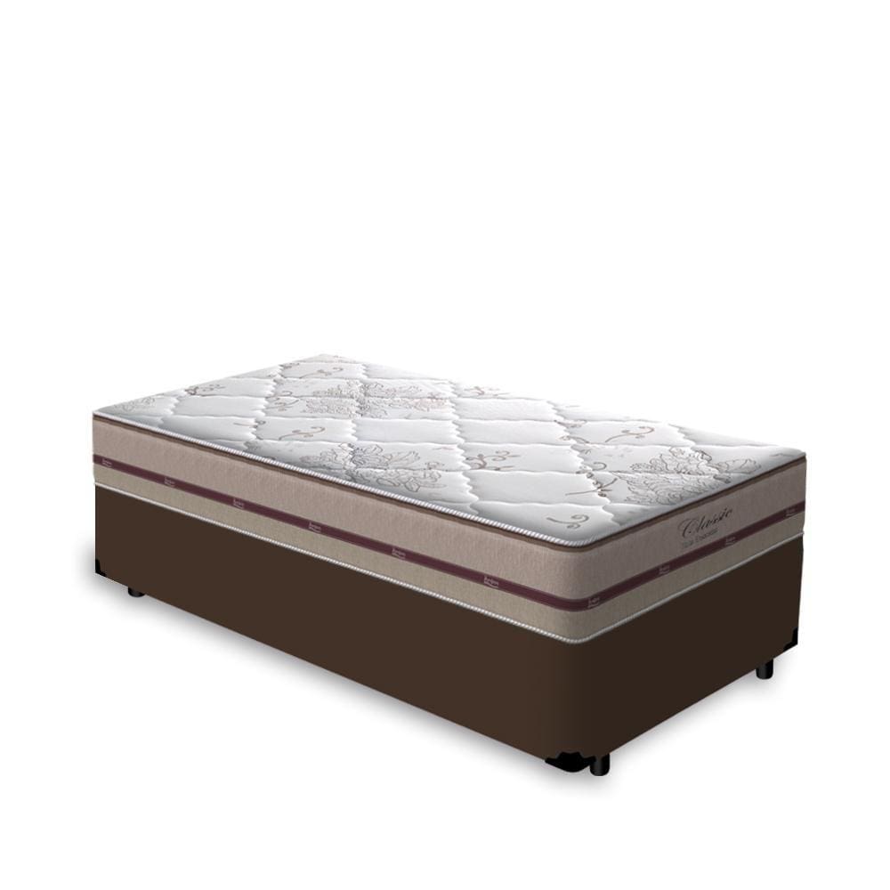 Cama Box Solteiro Marrom + Colchão De Molas Ensacadas - Anjos - Classic - 78x188x57cm