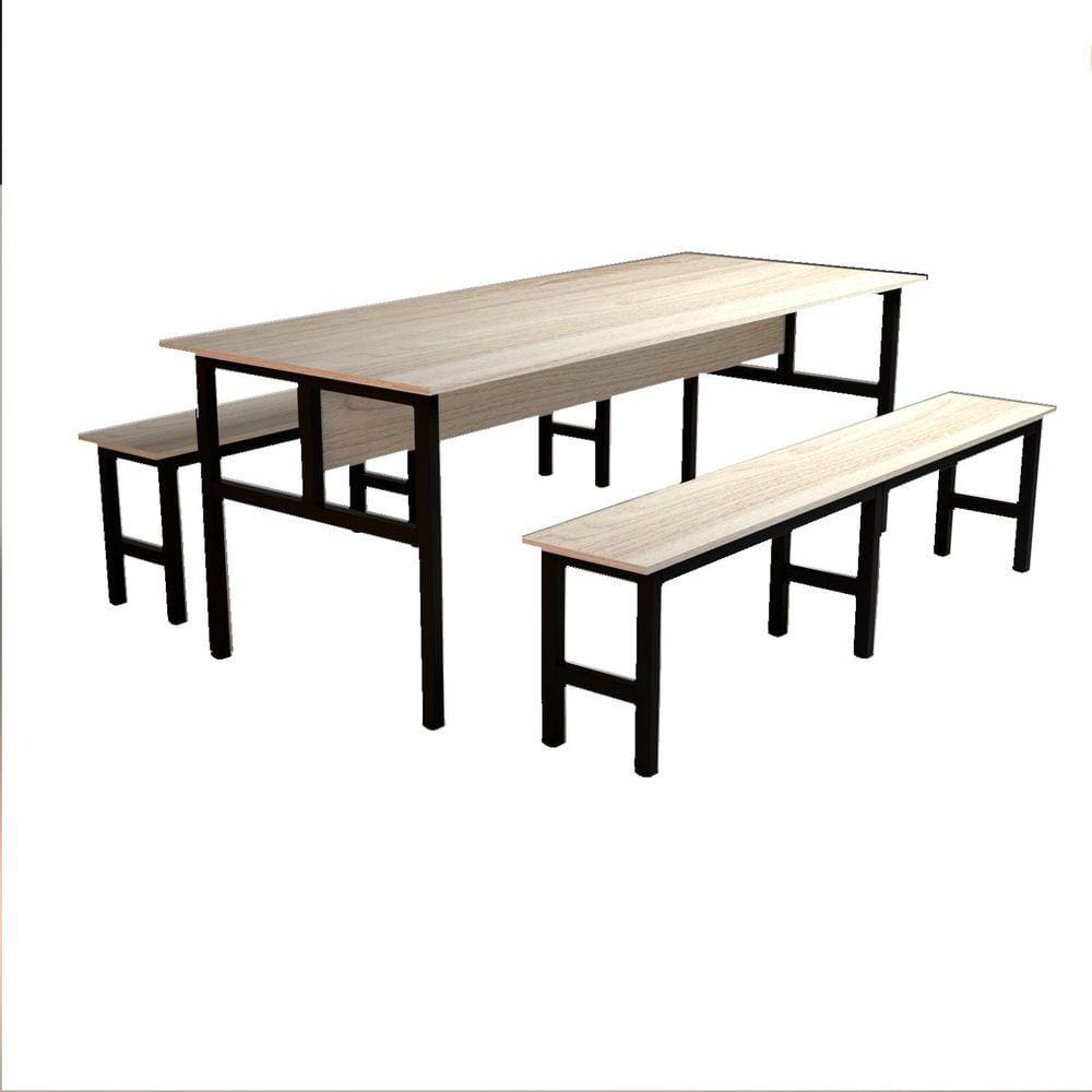 Mesa Refeitório 8 Lugares com 2 Bancos Metal Wood Design Fresno/Preto