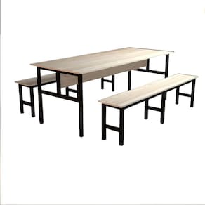 Mesa Refeitório 8 Lugares com 2 Bancos Metal Wood Design Fresno/Preto