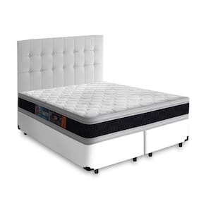 Cama Box + Cabeceira Cassis e Colchão Queen - Castor - Black White D45 - 158x198x62cm Branco