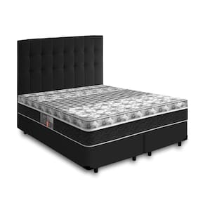 Cama Box + Cabeceira Cassis e Colchão Queen - Castor - Class Bonnel One Face - 158x198x60cm Preto
