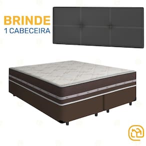 Box Queen Marrom + Cabeceira Painel Iris Preta + Colchão de Molas Classic Superlastic 158cm