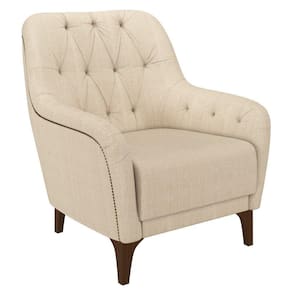 Poltrona Decorativa para Sala de Estar com Capitonê Pietà M22 Linho Champanhe - Mpozenato