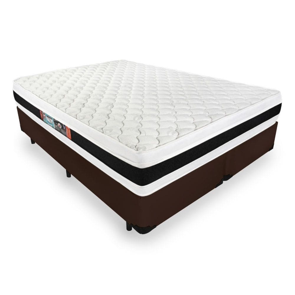 Cama Box Queen + Colchão De Espuma D45 - Castor - Black White Double Face - 158x198x62cm